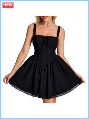 Cute Lace Mini Dress Square Neck Corset Backless Homecoming Graduation